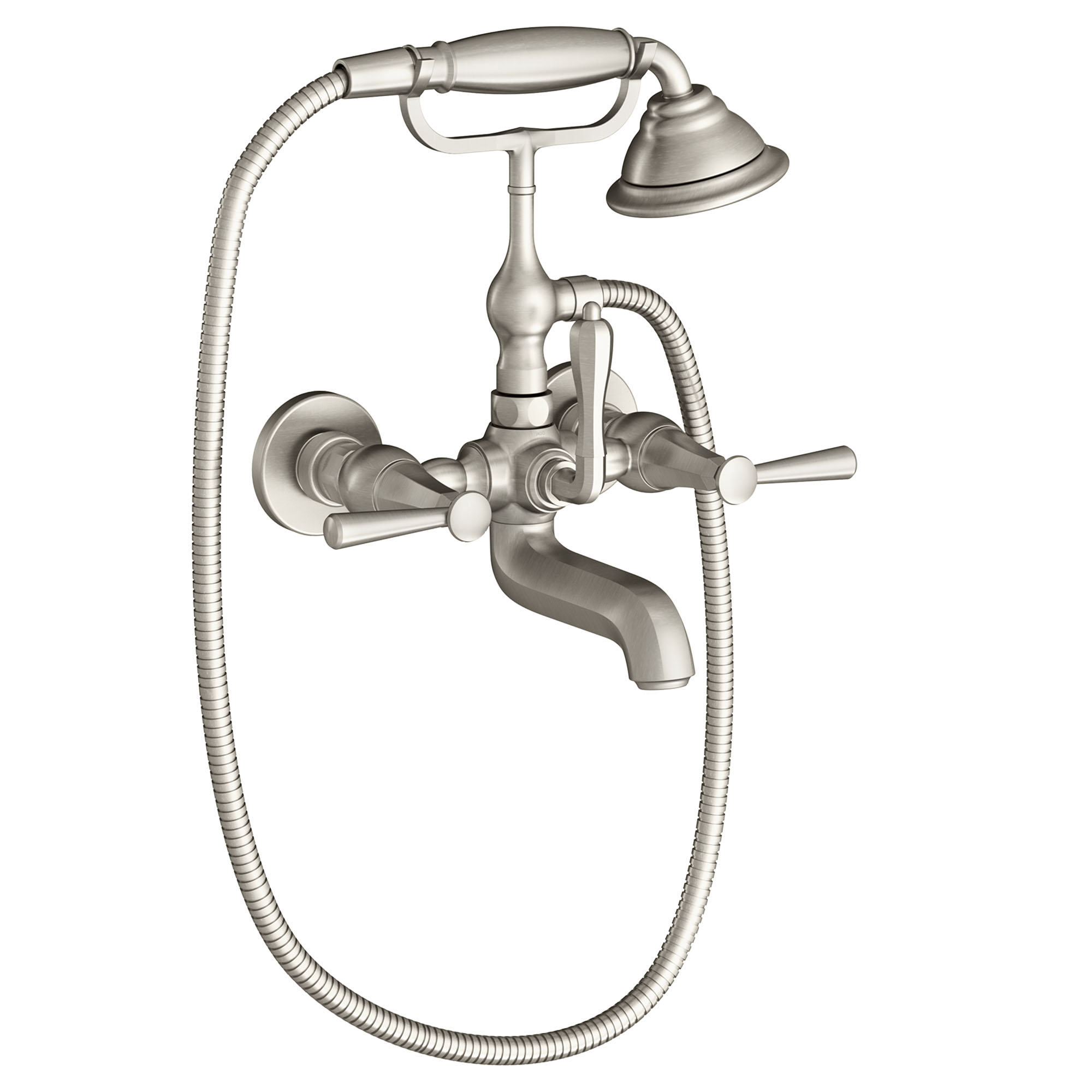 Fitzgerald Wall Mount Bathtub Faucet with Hand Shower and Lever Handles